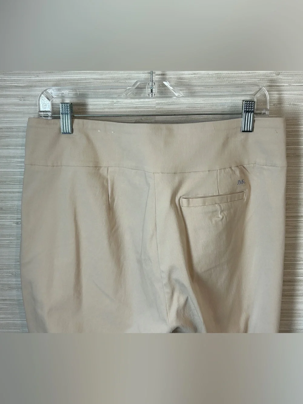 J.McLaughlin Size 12 Light Sand Tan Pull On Ankle Pants Curved Hem Stretch